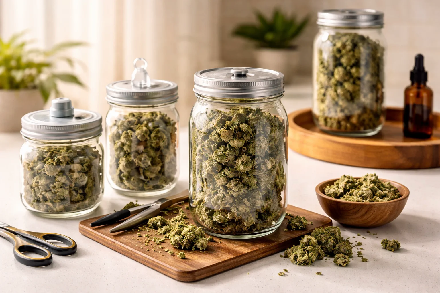 Compact cannabis canopy representing a controlled seed-to-jar workflow